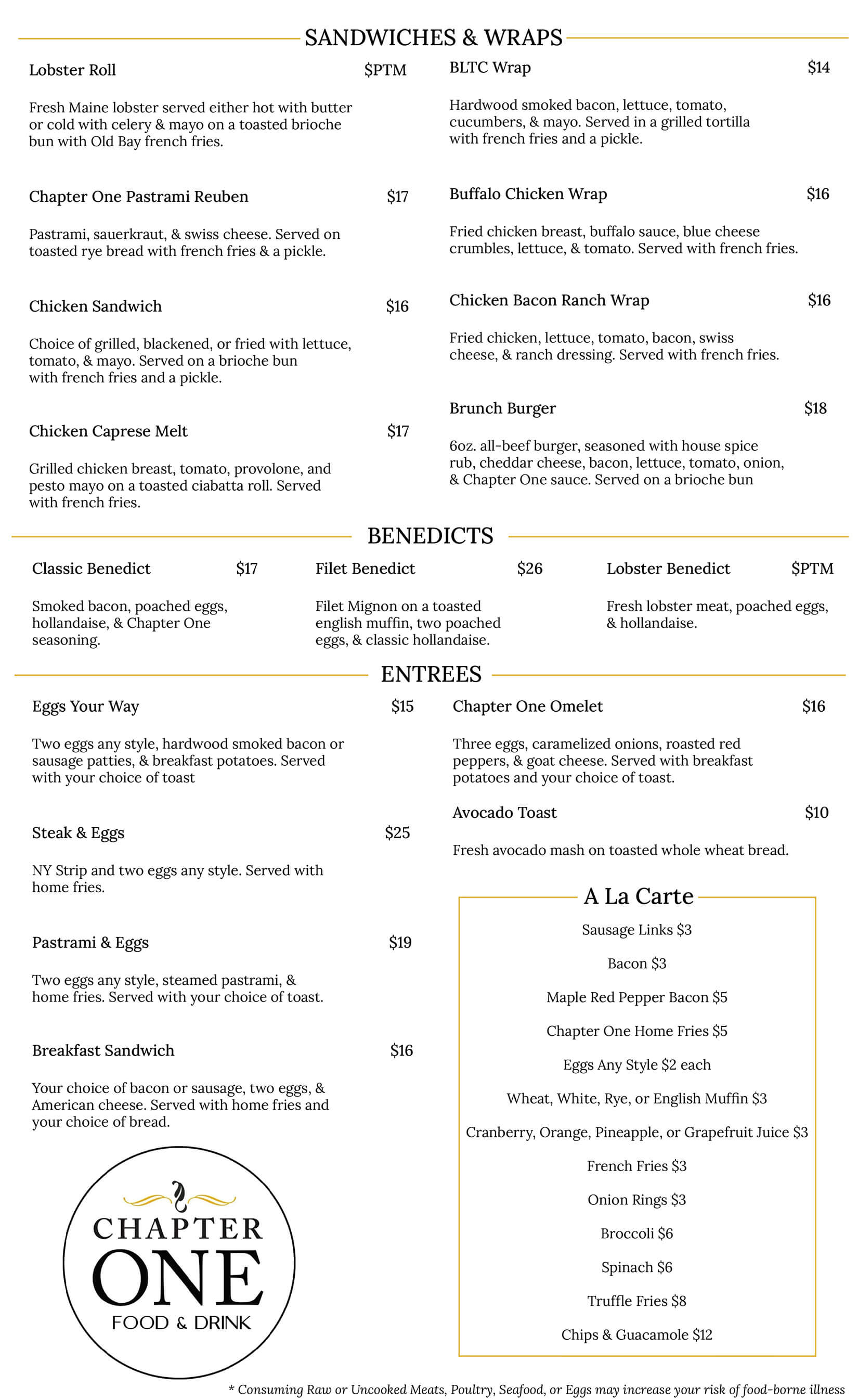 Chapter One Brunch Menu for Website page 1