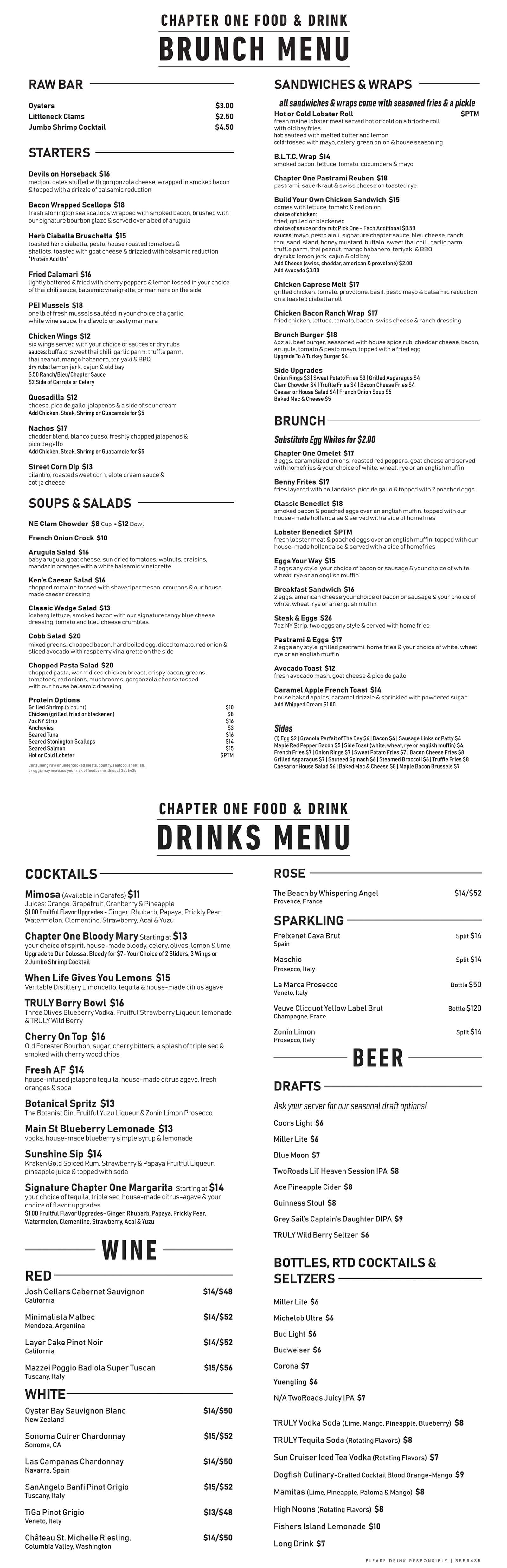 Chapter One Mystic Brunch Menu 