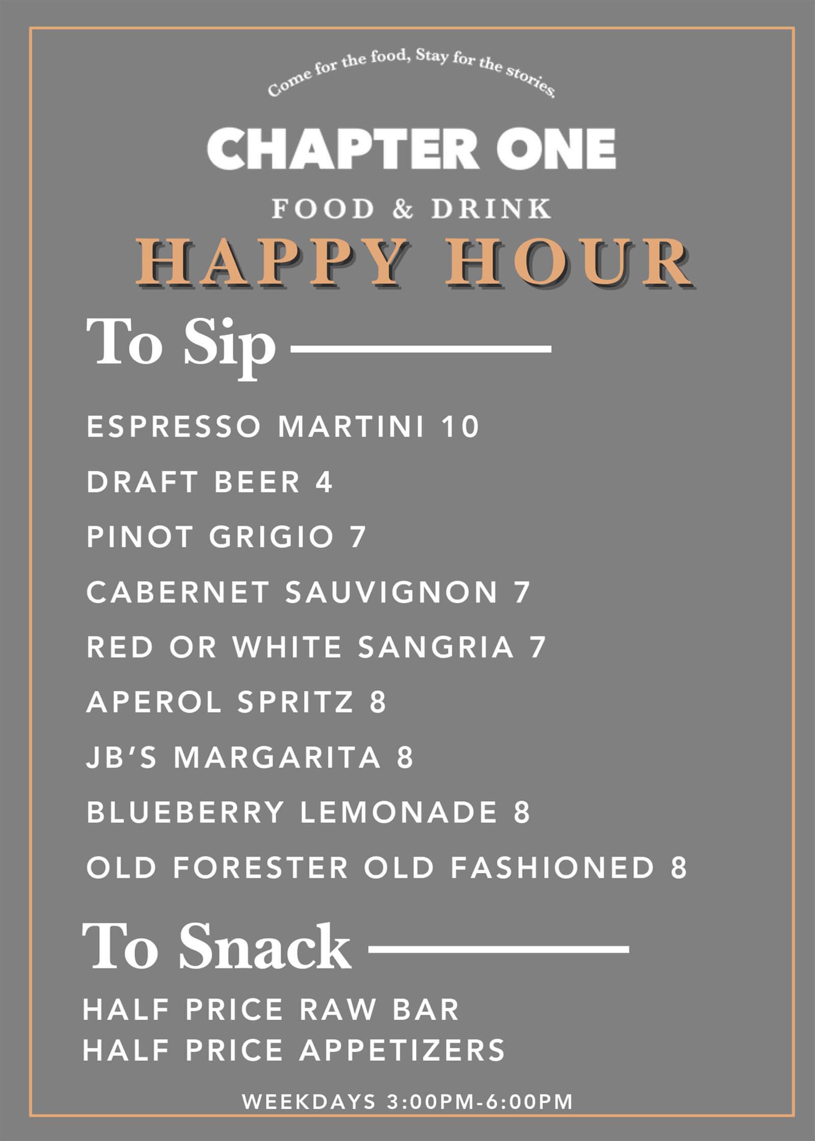 Chapter One Mystic Drinks Menu 
