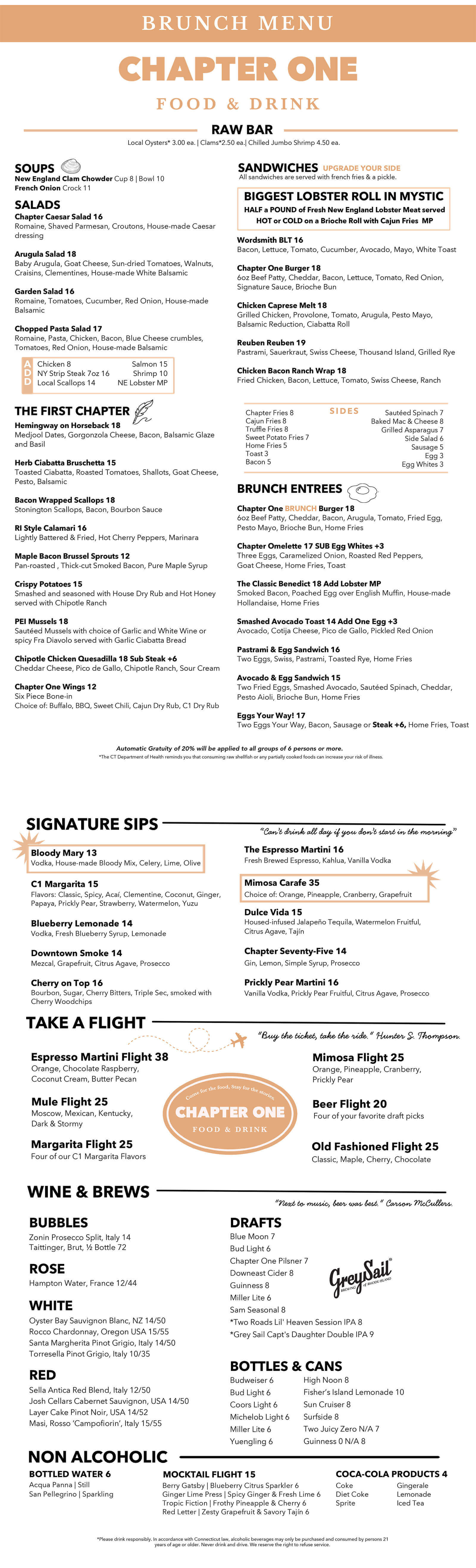Chapter One Mystic Brunch Menu