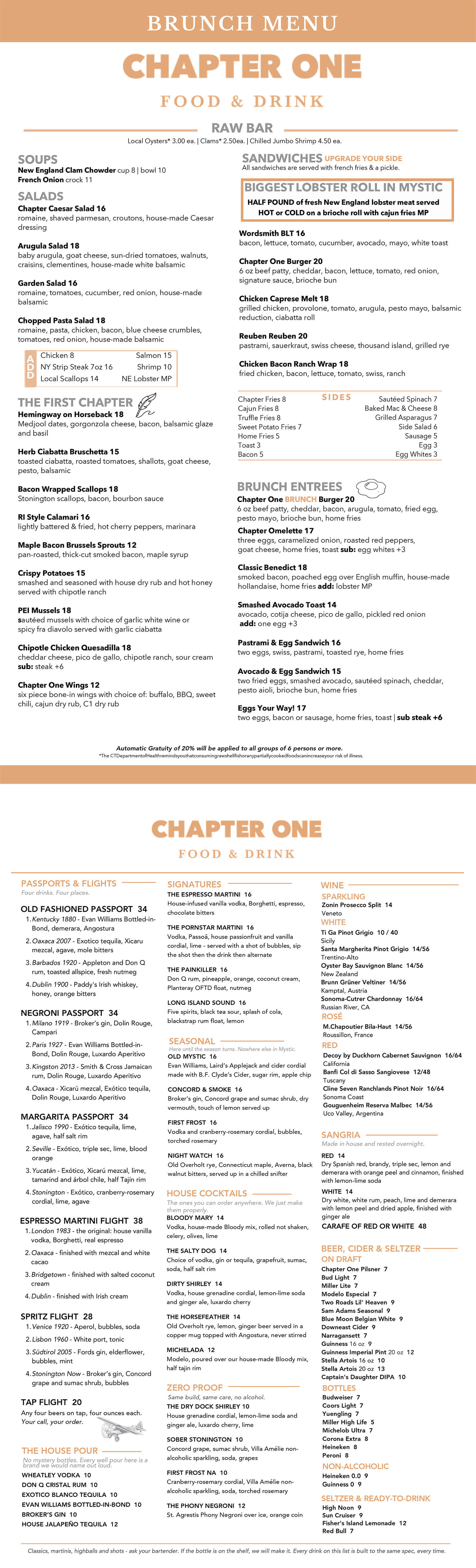 Chapter One Mystic Brunch Menu